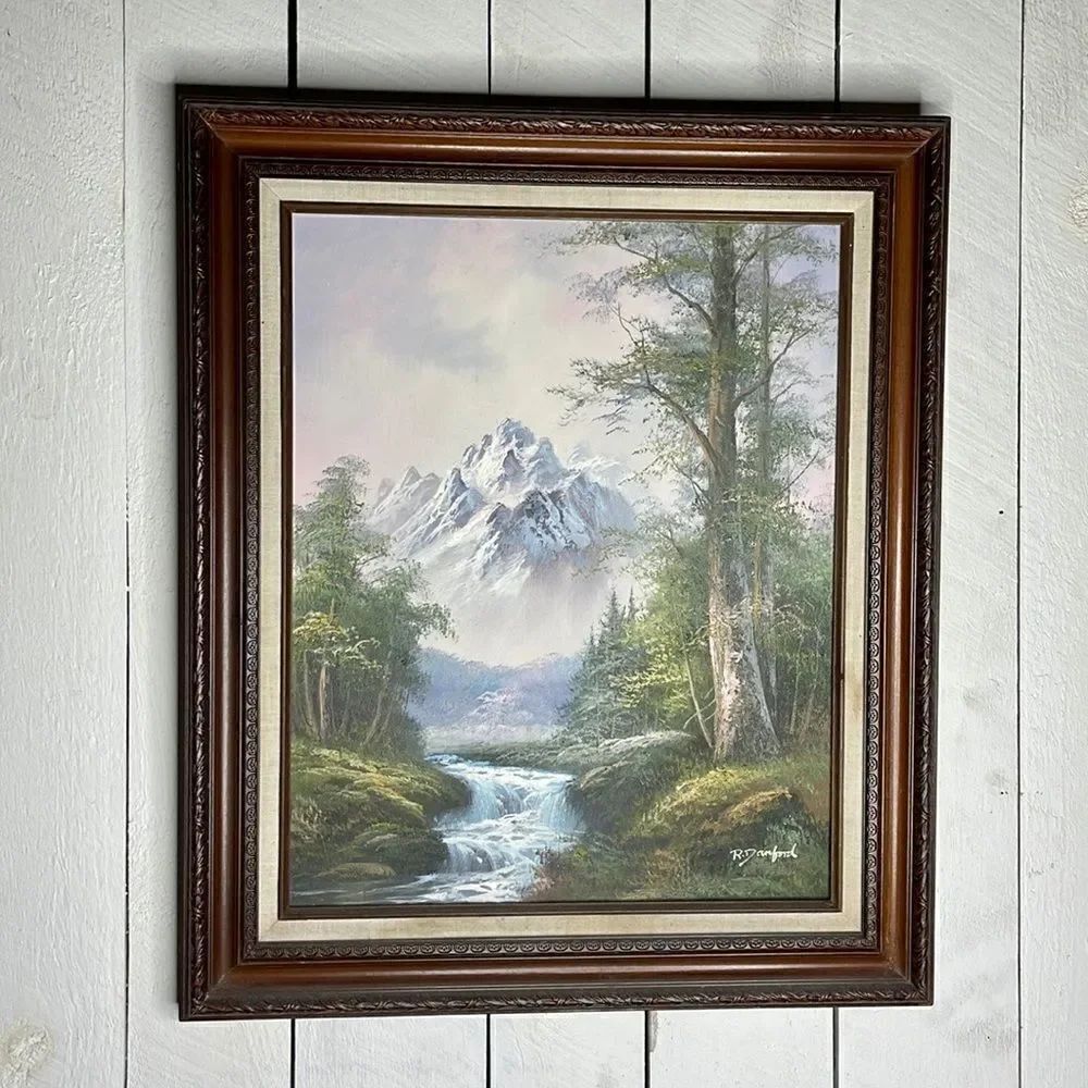 Mid Century R Danford Signed mountain and River Oil Painting